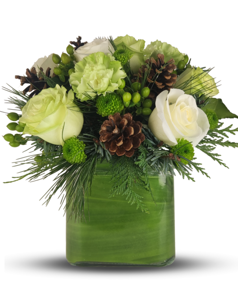 Rose and Pinecone Winter Cube Arrangement