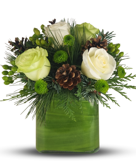 Rose and Pinecone Winter Cube Arrangement