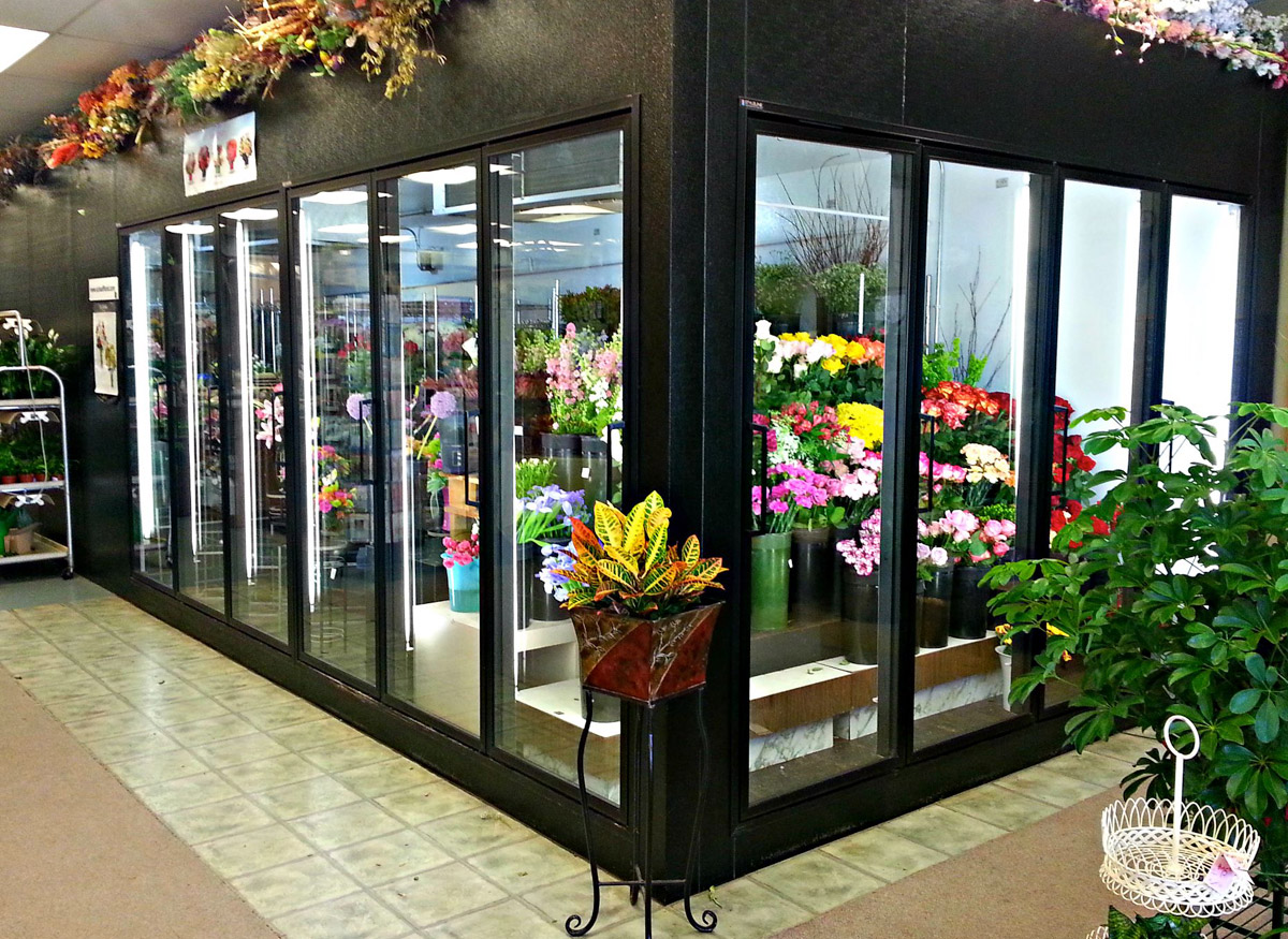 A close look at the lovely bouquets, chilling in our walk-up cooler